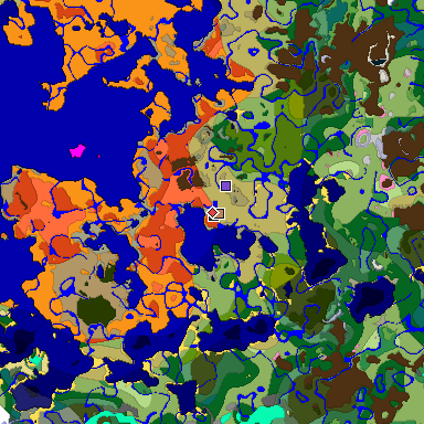 Predicted biome map of Java 1.20 seed -6033877028973188600 around estimated spawn