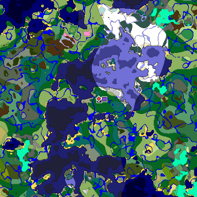 Predicted biome map of Java 1.20 seed -1335320909439465361 around estimated spawn