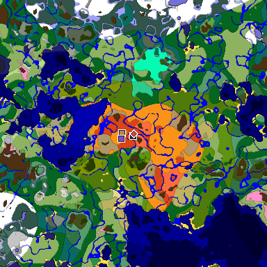 Predicted biome map of Java 1.20 seed -8999430640077835734 around estimated spawn