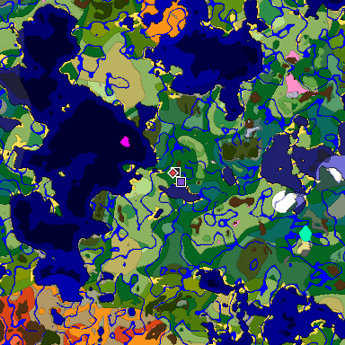Predicted biome map of Java 1.20 seed -5715438369933346936 around estimated spawn