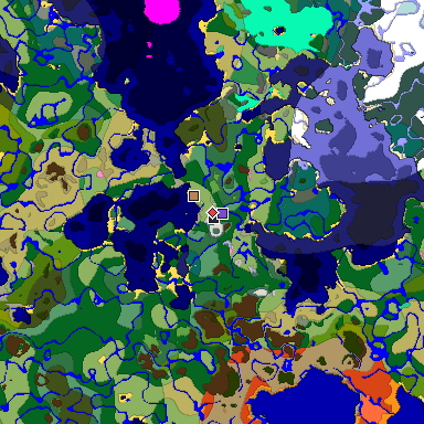 Predicted biome map of Java 1.20 seed 2658515845289441598 around estimated spawn