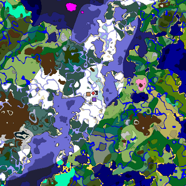Predicted biome map of Java 1.20 seed -5170240410568519642 around estimated spawn