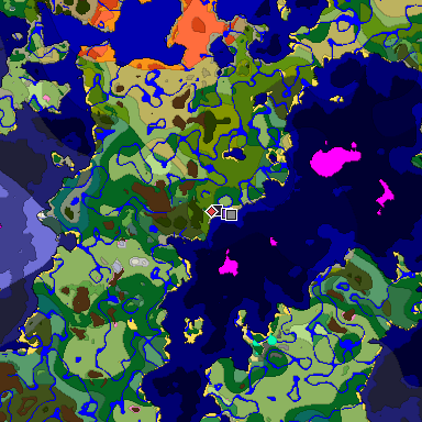 Predicted biome map of Java 1.20 seed -5542347713419556121 around estimated spawn