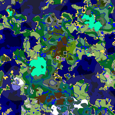 Predicted biome map of Java 1.20 seed -7346007454443055426 around estimated spawn