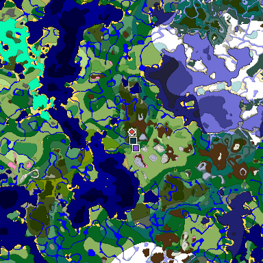 Predicted biome map of Java 1.20 seed -3950256256075614573 around estimated spawn