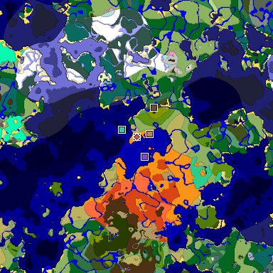 Predicted biome map of Java 1.20 seed -3424419599514982434 around estimated spawn