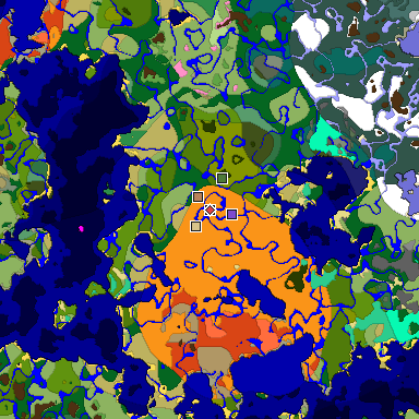 Predicted biome map of Java 1.20 seed -8494876953992794644 around estimated spawn