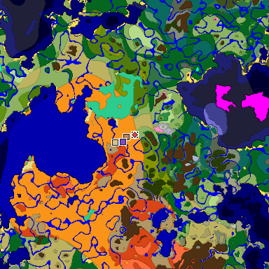 Predicted biome map of Java 1.20 seed 8032590490664245771 around estimated spawn