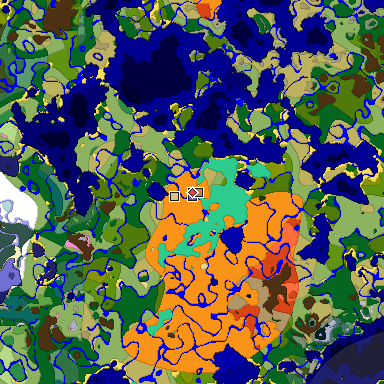 Predicted biome map of Java 1.20 seed -5157410238509716909 around estimated spawn