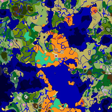 Predicted biome map of Java 1.20 seed -2329478877126751916 around estimated spawn