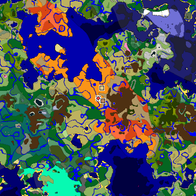Predicted biome map of Java 1.20 seed -7209820974944417452 around estimated spawn