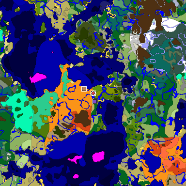 Predicted biome map of Java 1.20 seed 6547177706469726295 around estimated spawn