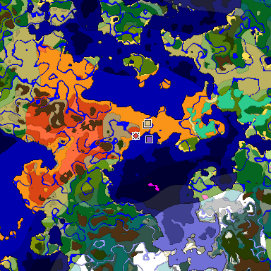 Predicted biome map of Java 1.20 seed -2175287799856967707 around estimated spawn