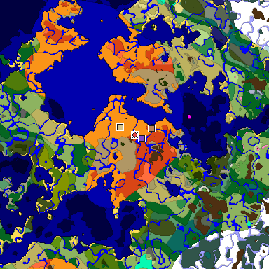 Predicted biome map of Java 1.20 seed -4300459031391010722 around estimated spawn