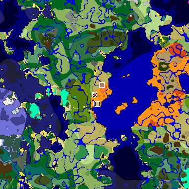 Predicted biome map of Java 1.20 seed 827286111819675269 around estimated spawn
