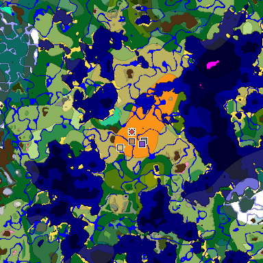 Predicted biome map of Java 1.20 seed 7000448017602852802 around estimated spawn