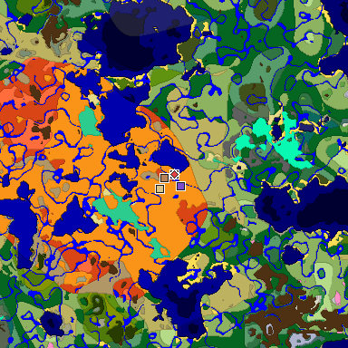 Predicted biome map of Java 1.20 seed -3425938100147050663 around estimated spawn