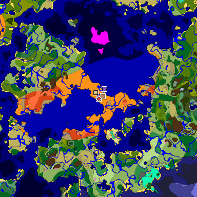 Predicted biome map of Java 1.20 seed 7720075776171404616 around estimated spawn