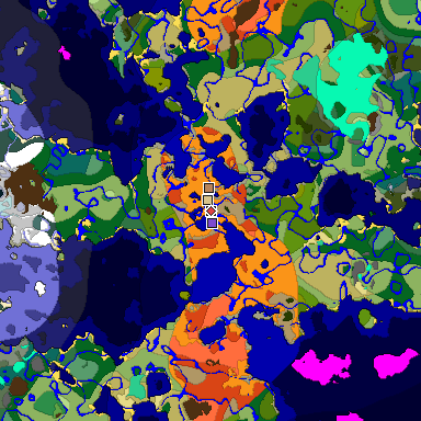 Predicted biome map of Java 1.20 seed -2180889785067828751 around estimated spawn