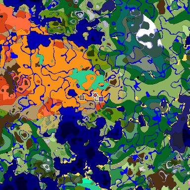 Predicted biome map of Java 1.20 seed -4298151790383325 around estimated spawn