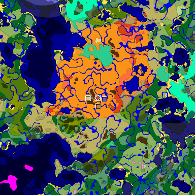 Predicted biome map of Java 1.20 seed -3167132027694771622 around estimated spawn
