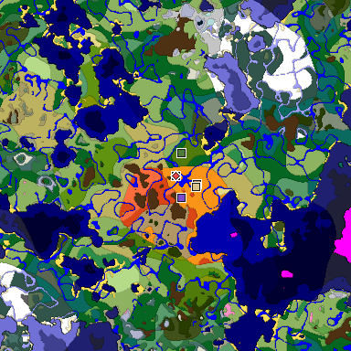 Predicted biome map of Java 1.20 seed -3443142443891475141 around estimated spawn