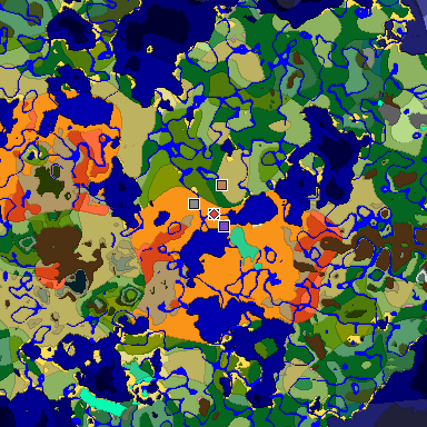 Predicted biome map of Java 1.20 seed 6555098331672494443 around estimated spawn