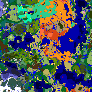 Predicted biome map of Java 1.20 seed -8596942627564705848 around estimated spawn