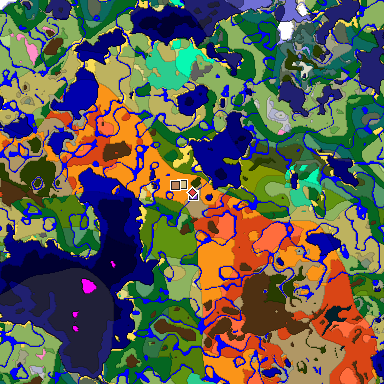 Predicted biome map of Java 1.20 seed -4873956690944699091 around estimated spawn
