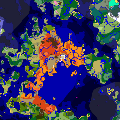 Predicted biome map of Java 1.20 seed -7725469601182708282 around estimated spawn