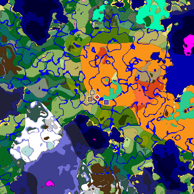 Predicted biome map of Java 1.20 seed -135706092122517077 around estimated spawn