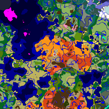 Predicted biome map of Java 1.20 seed 3361032056027002717 around estimated spawn