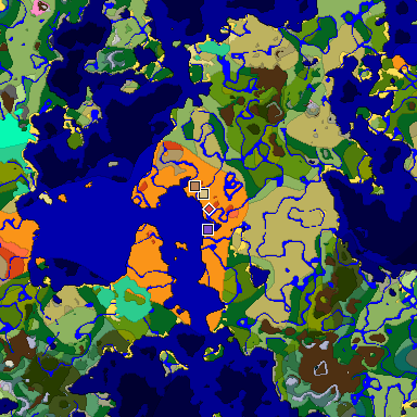 Predicted biome map of Java 1.20 seed 1951449975530597710 around estimated spawn
