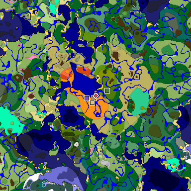 Predicted biome map of Java 1.20 seed -7560602234315958414 around estimated spawn