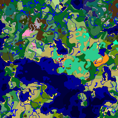 Predicted biome map of Java 1.20 seed -45598478037074922 around estimated spawn