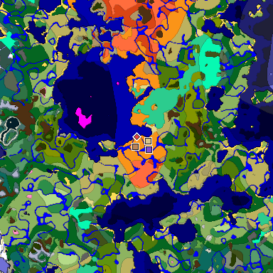 Predicted biome map of Java 1.20 seed 2847400802520803182 around estimated spawn