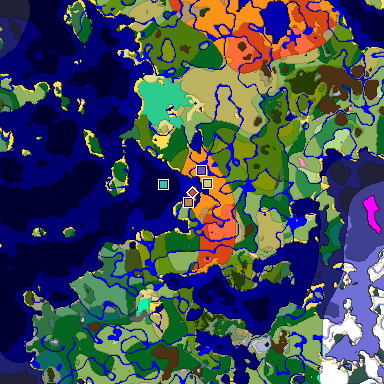 Predicted biome map of Java 1.20 seed 8883191505362670297 around estimated spawn