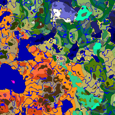 Predicted biome map of Java 1.20 seed -6497790250083521355 around estimated spawn