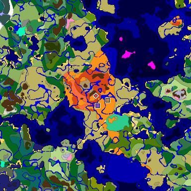 Predicted biome map of Java 1.20 seed -4301737541764397839 around estimated spawn