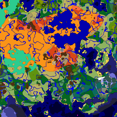 Predicted biome map of Java 1.20 seed 5966363320372436529 around estimated spawn