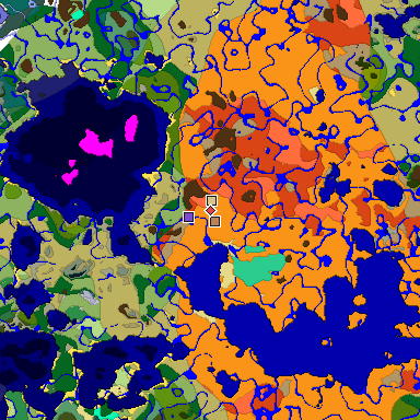 Predicted biome map of Java 1.20 seed -358428345891238736 around estimated spawn