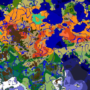 Predicted biome map of Java 1.20 seed 6739206984333046789 around estimated spawn