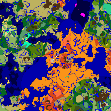 Predicted biome map of Java 1.20 seed 532261900050010586 around estimated spawn