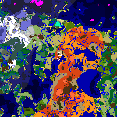 Predicted biome map of Java 1.20 seed 6319554093609459271 around estimated spawn