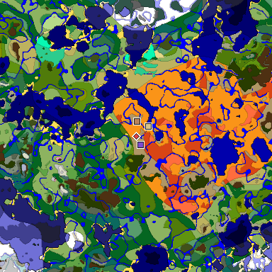 Predicted biome map of Java 1.20 seed 7417826669867338973 around estimated spawn