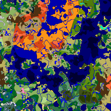 Predicted biome map of Java 1.20 seed -1102474835540196147 around estimated spawn