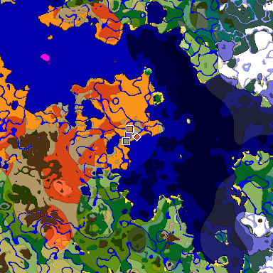 Predicted biome map of Java 1.20 seed -6966783654352157078 around estimated spawn