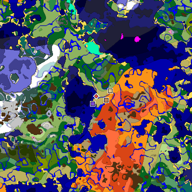 Predicted biome map of Java 1.20 seed -1445875453374212004 around estimated spawn