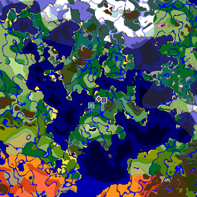 Predicted biome map of Java 1.20 seed 7412195385234606952 around estimated spawn