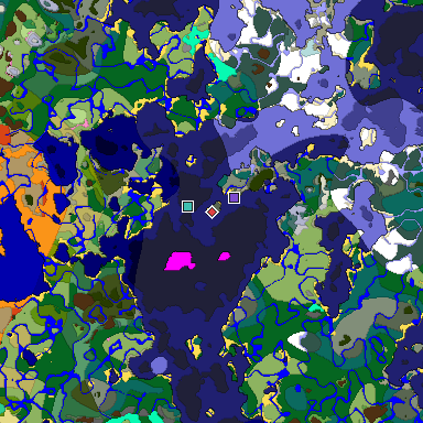 Predicted biome map of Java 1.20 seed 7702625616694770771 around estimated spawn